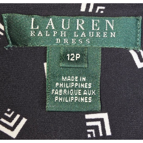 LAUREN RALPH LAUREN Women's 12P Black White Geometric Fit And Flare Dress -1867 - Picture 4 of 9